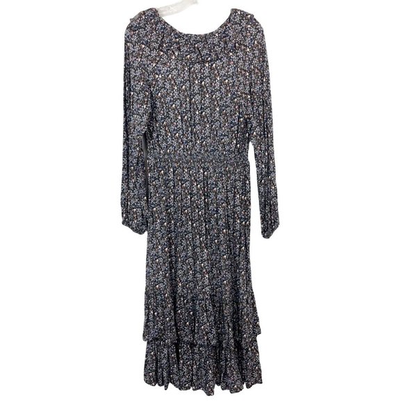 Universal Thread Navy Blue Floral Ruffle Cottagecore Long Sleeve Dress - SMALL - Picture 2 of 8